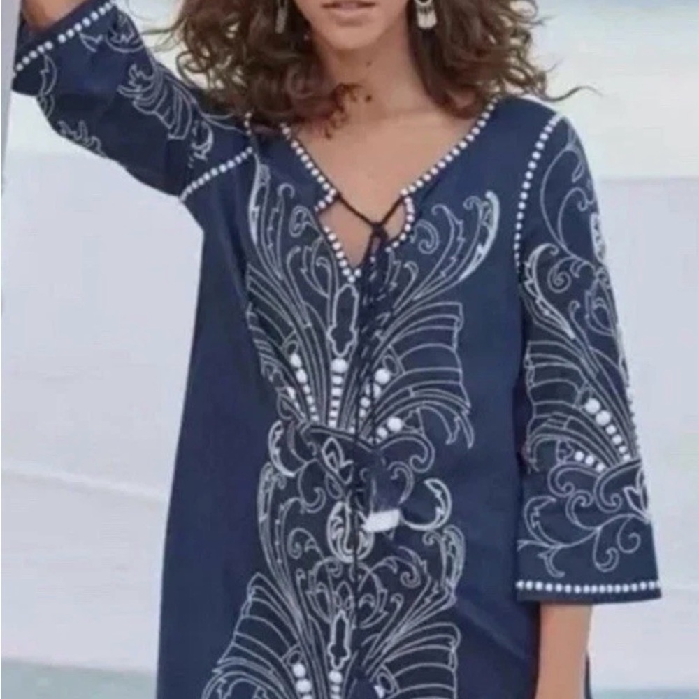 Sundance NWT Sz S Blue Palace Shells Dress Tunic Beach Cover up Boho